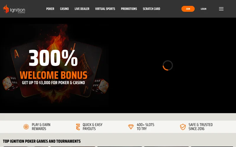 Ignition casino lobby screenshot