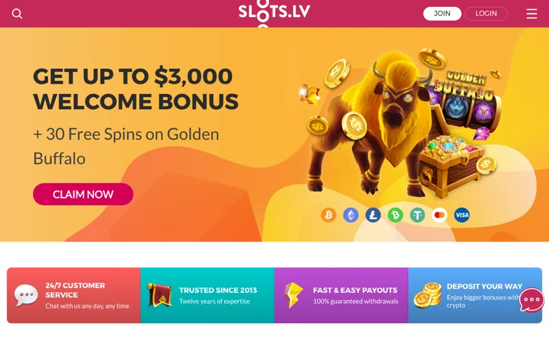 Slots.lv casino lobby screenshot